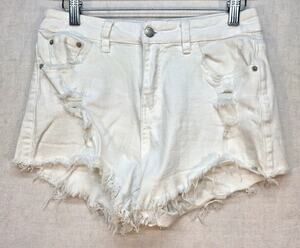 I‎ & M Jeans Ariana High Rise Distressed White Denim Shorts Women's Med Shredded